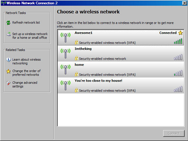 one of us has no sense of whimsey wireless networks in my neighborhool